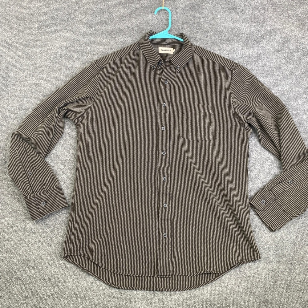 Taylor Stitch Mens Brown White Micro Stripe Button Down Shirt Size 42 2410JRBI